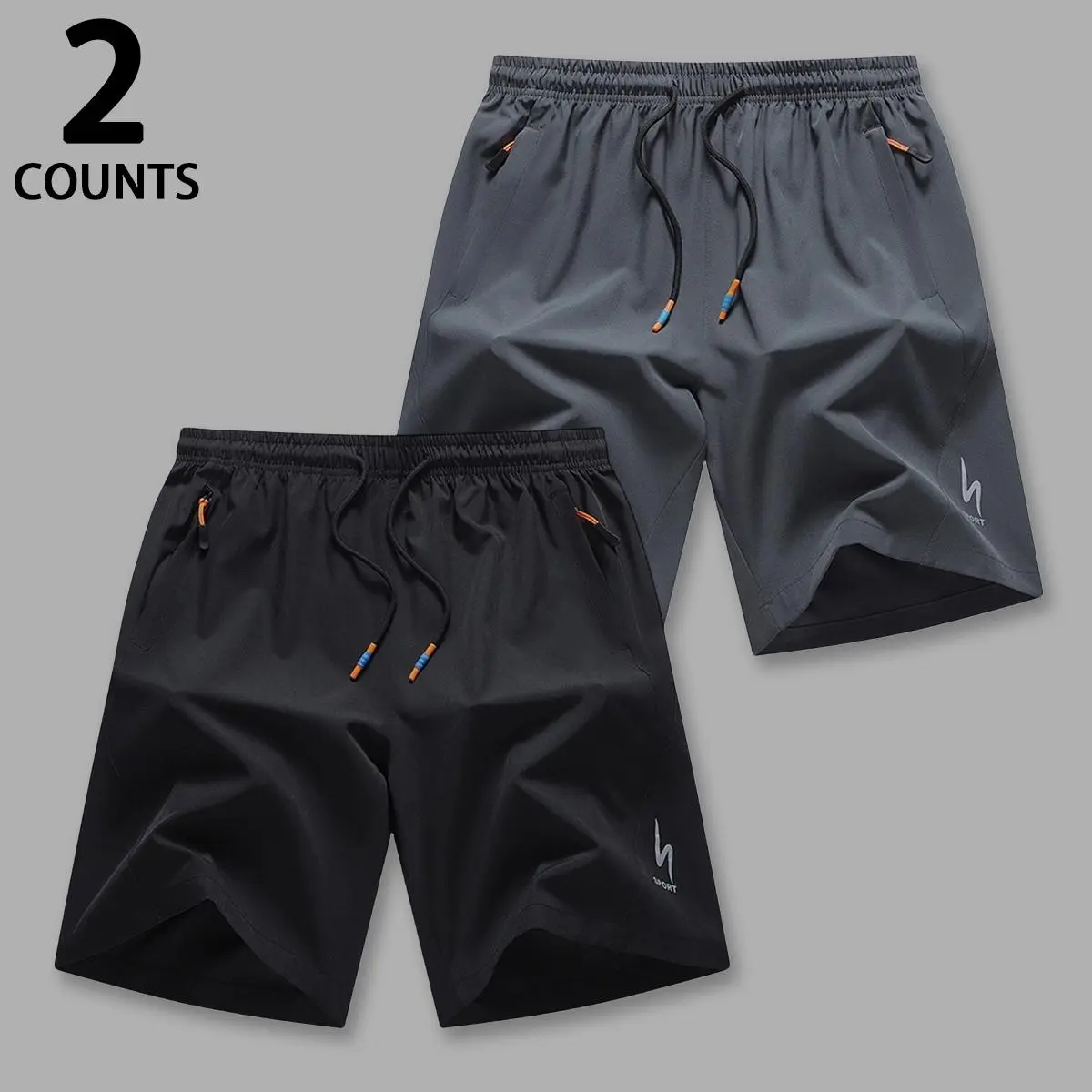 Men's Elastic Midi Multipocket Pocketed Sport Shorts - Effortless Smooth Daily Performance, Casual Relaxed Fit, Contrast Drawstring Waist, Side Zipper Pockets, Minimalist Logo, for Workout & Daily Coordination, Elastic Men's Shorts, Midi Men's Shorts