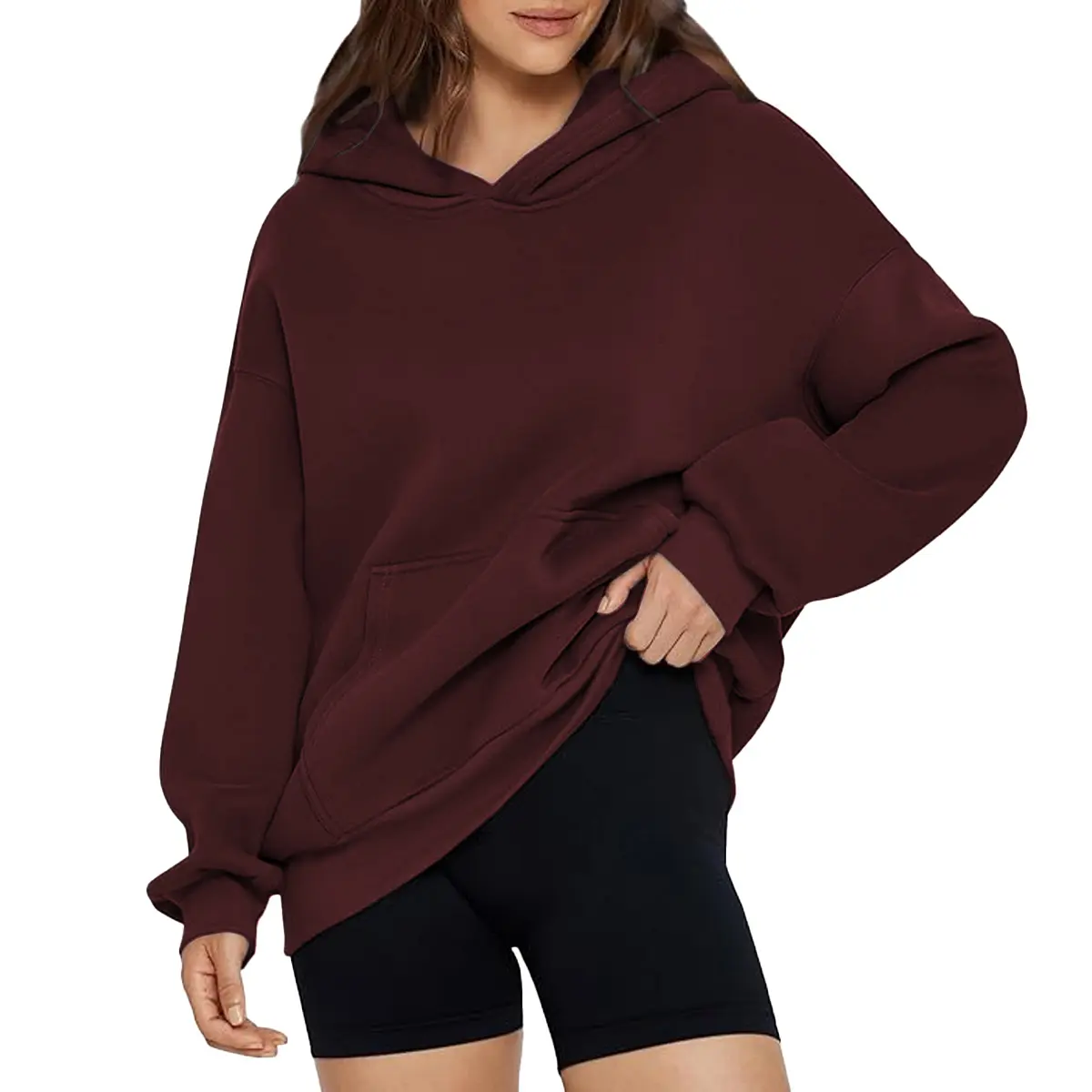 Women's Baggy Ribbed Oversized Hoodie - Casual Fleece Comfy Pullover Sweatshirt with Long Sleeves, Kangaroo Pocket, Matching Jeans Compatible for Cozy Everyday Wear, Minimalist, Fabric, Party