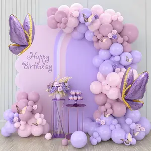 Purple Butterfly Balloon Garland Arch Kit,133pcs Pastel Pink Latex Balloon,Butterfly Foil Balloon Girls Birthday Party Decoration Baby Shower Decor