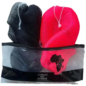 2 Piece African Exfoliating Net Sponge Bundle,Ethically Sourced from Nigeria Bath Sponge Shower Body Care Tool Bathroom Accessories Onlirose