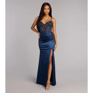 Maura Satin Sequin Corset Formal Dress