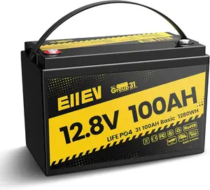 12V 100Ah Lithium Battery,LiFePO4 Battery Built-in 100A BMS Protect,Group 31 Deep Cycle Portable Power,Lithium Iron Phosphate Battery for Trolling Motors,Yacht, Marine,RV, Home Energy