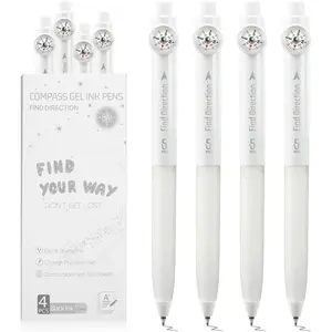 Retractable Gel Pens, Quick Dry Black Ink 0.5mm Fine Point Smooth Writing Fun Ballpoint Pens with Compass, Comfort Grip for Journaling, Note Taking, Office School Supplies (White)
