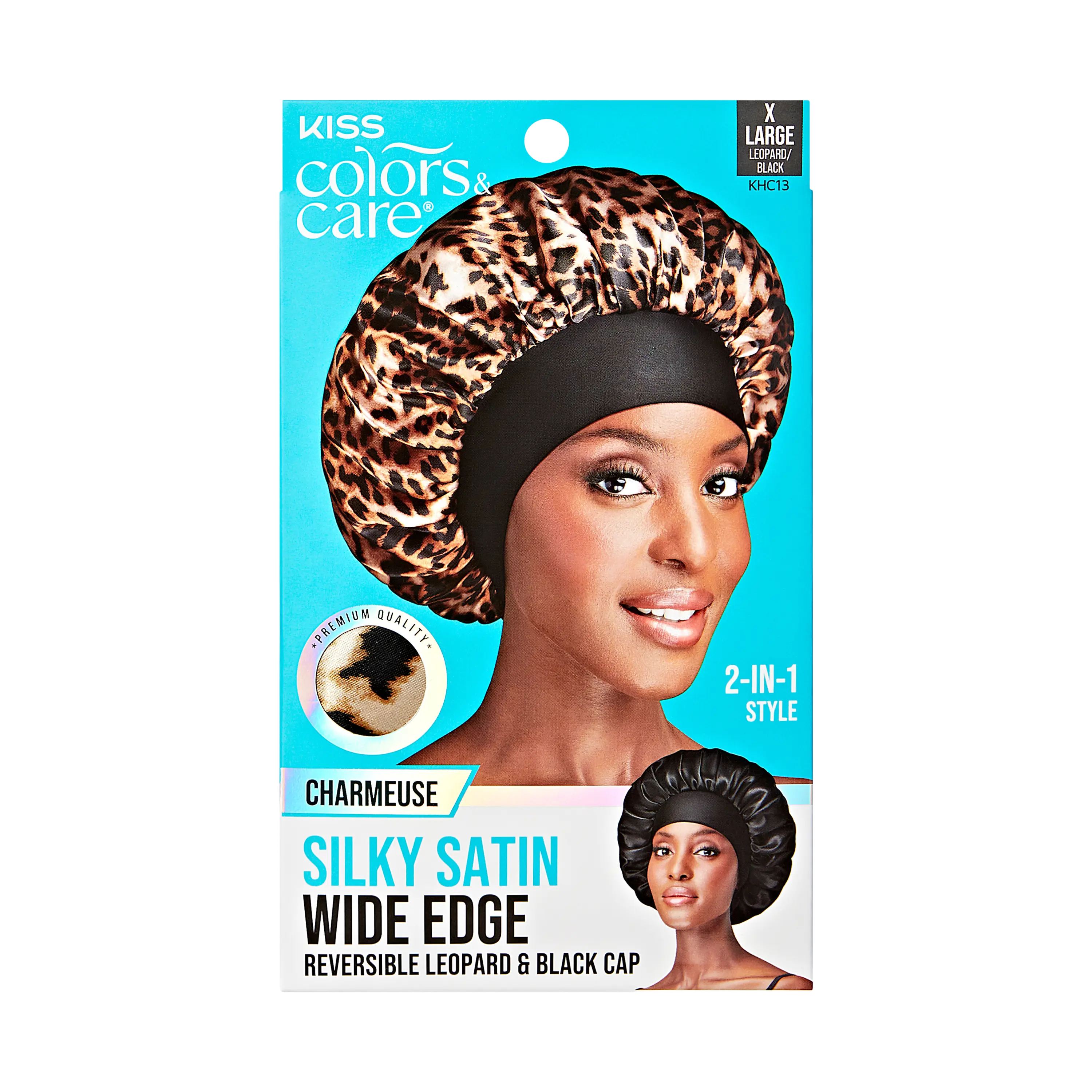 Kiss Colors & Care Silky Satin Double Wear Cap, XL - Leopard | Extra-Large, Silk Bonnet, Sleep Bonnet, Hair Accessories