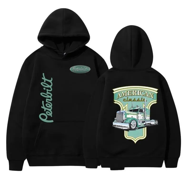 Peterbilt American classic hoodies Retro truck double-sided graphic sweatshirts, fashionable autumn street pullovers and T-shirts, men's and women's - comfortable retro truck style, casual party wear and comfortable clothing