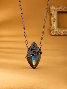 Vintage Style Long Stone Electroplated Antique Copper Pendant Necklace, Women's Party Gift, Random Shape and Color, Natural Phenomenon, Copper Material