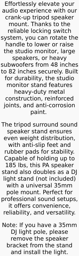 5 Core Speaker Stand Pair Crank Up Height Adjustable PA DJ Tripod Monitor Stands Heavy Duty w 35mm Insert