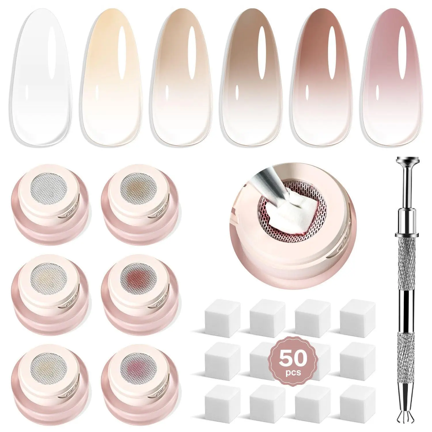 JODSONE 6 Colors Pat Painting Gel Nail Polish Set for Color Progress Nail Design Painting with Manicure Pen and 50 Nail Sponges
