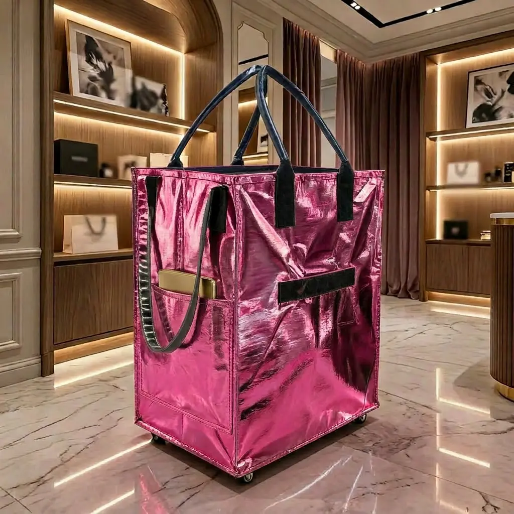 Foldable Rolling Grocery Bag with Wheels, Removable Base Large Capacity Reusable Shopping Trolley Bag