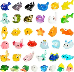 Ocean 38pcs Mini Resin Animals 38 Styles Tiny Sea Resin Animals Figurines Miniature Little Small Plastic Animal Figures Bulk for Garden Micro Landscape DIY Fish Tank Aquarium Potted Dollhouse Decor