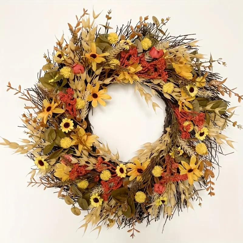 1pc 24" Large Fall Wreaths Outdoor artificial plants,Bohemian style wreath,Door Wreaths With Daisy Farmhouse Autumn Wreath For Thanksgiving,Outside Indoors Wreaths, Decorative Swags,Halloween and Christmas decorations