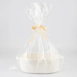 Baby Gifts Basket Empty with Gifts Bag and Ribbon13"x10"x5" Cute Baskets to Fill Easter Basket Small Woven Cotton Rope Basket Baby Toy Baske(white, large)