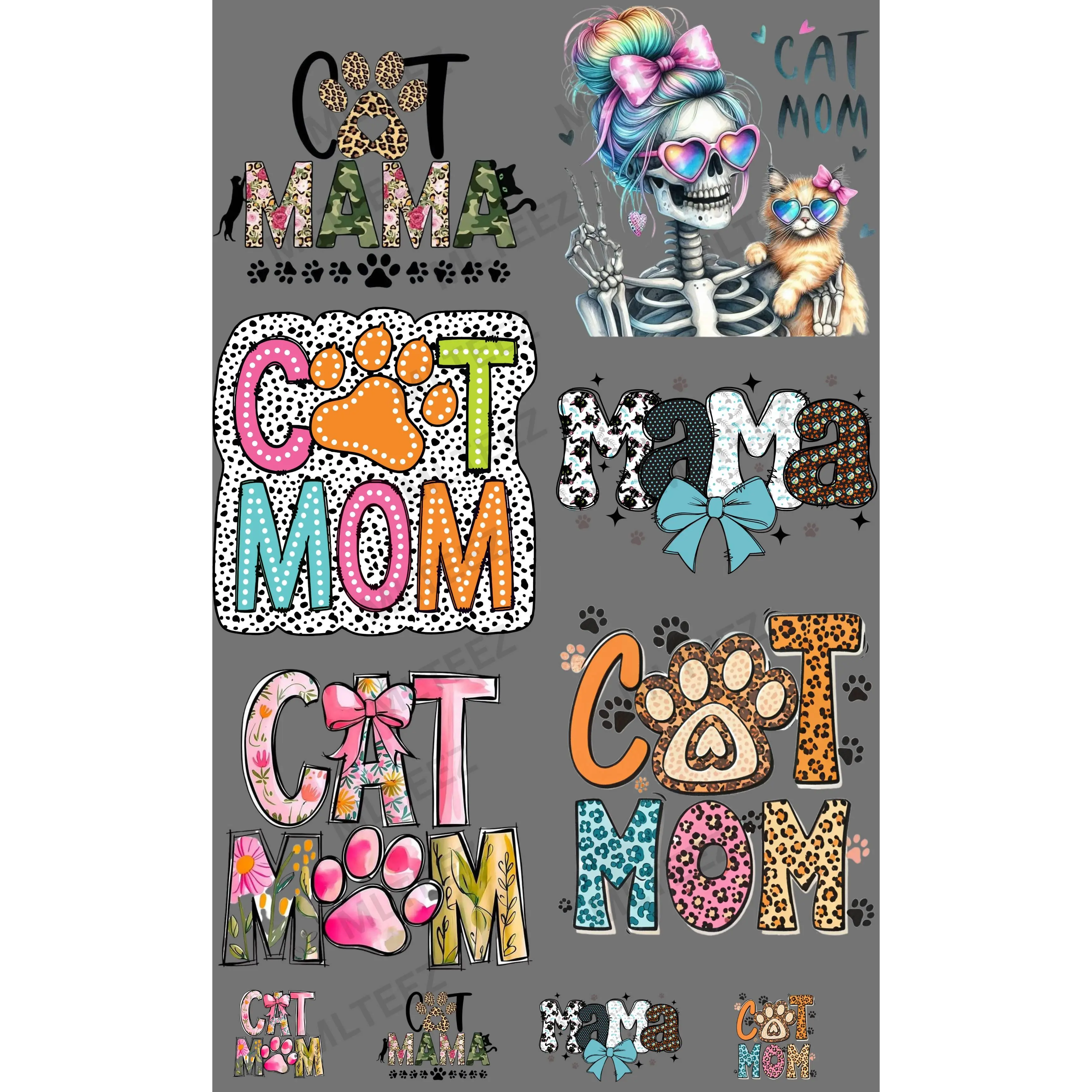 CAT MAMA (1) PREMADE GANGSHEET - 22X36 DTF TRANSFERS - DIRECT TO FILM
