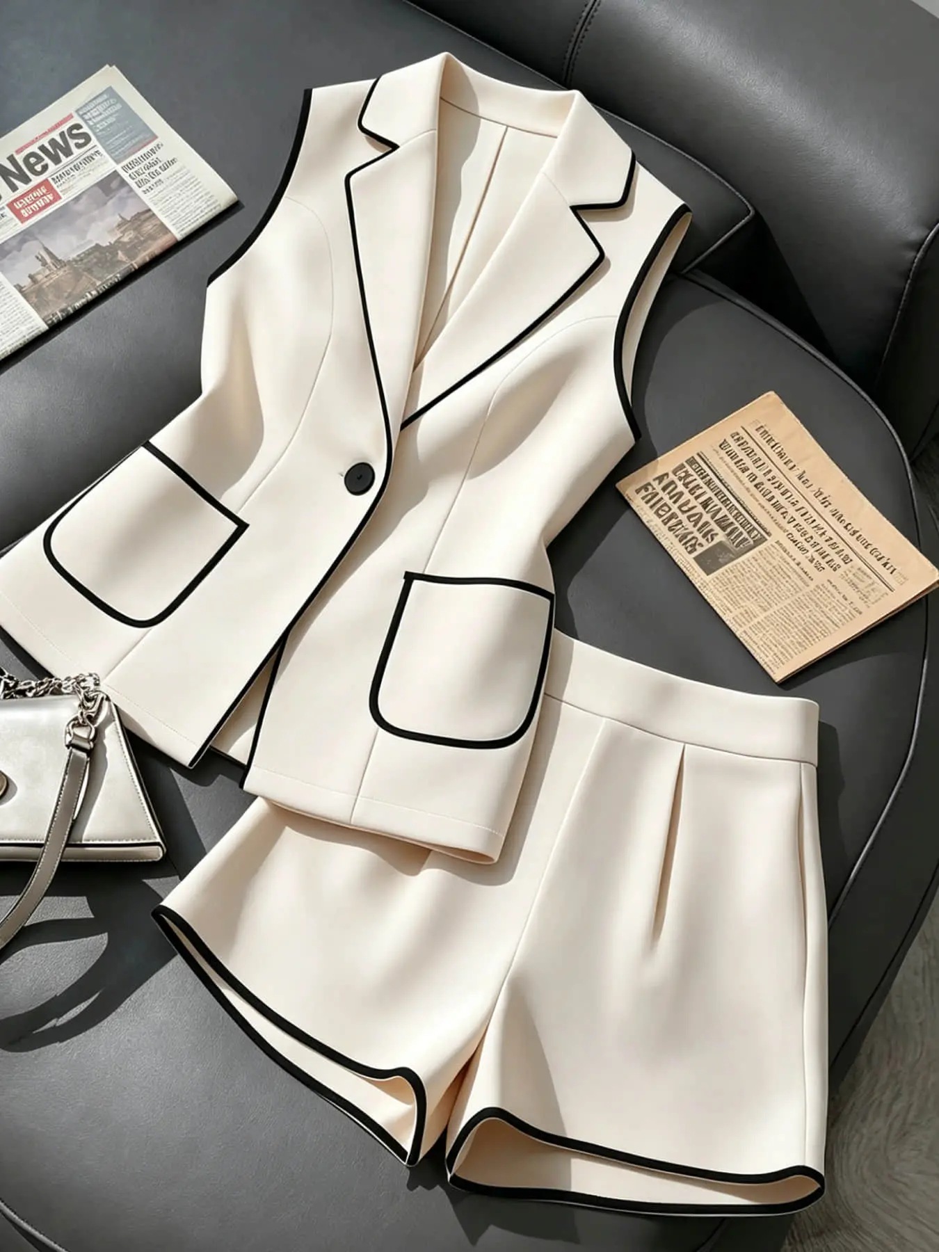 Two-piece Women's Maternity Set: Black Sleeveless Vest + High-Waisted Shorts, Slimming Commuter Outfit, Summer Maternity Clothes, Summer Maternity Sets, Maternity Summer Outfits, Suitable for Dates, Office Commutes