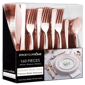 Plastic Cutlery Heavy Duty - 160 Piece Rose Gold Plastic Silverware - Rose Gold Plastic Utensils - Pink Plastic Cutlery – 80 Plastic Forks, 40 Plastic Spoons, 40 Plastic Knives