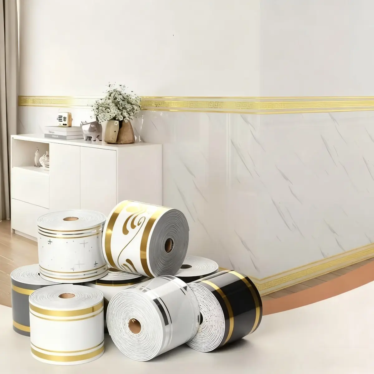 Peel and Stick Baseboard Trim Self Adhesive Waterproof PVC Wall Trim Floor Molding Renter Friendly Apartment Decor Baseboard Cover Tile Sticker Thick