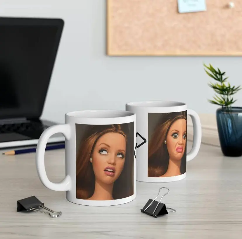 Funny Doll Face Mug, Disgusted Meme Coffee Cup, Sarcastic Reaction Gift, Weird Humor Tea Cup, Unhinged Meme Mug