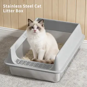 High-Sided Easy Clean Stainless Steel Cat Litter Box: Durable, Scratch-Proof, Odorless Design for Your Beloved Cat automatic box