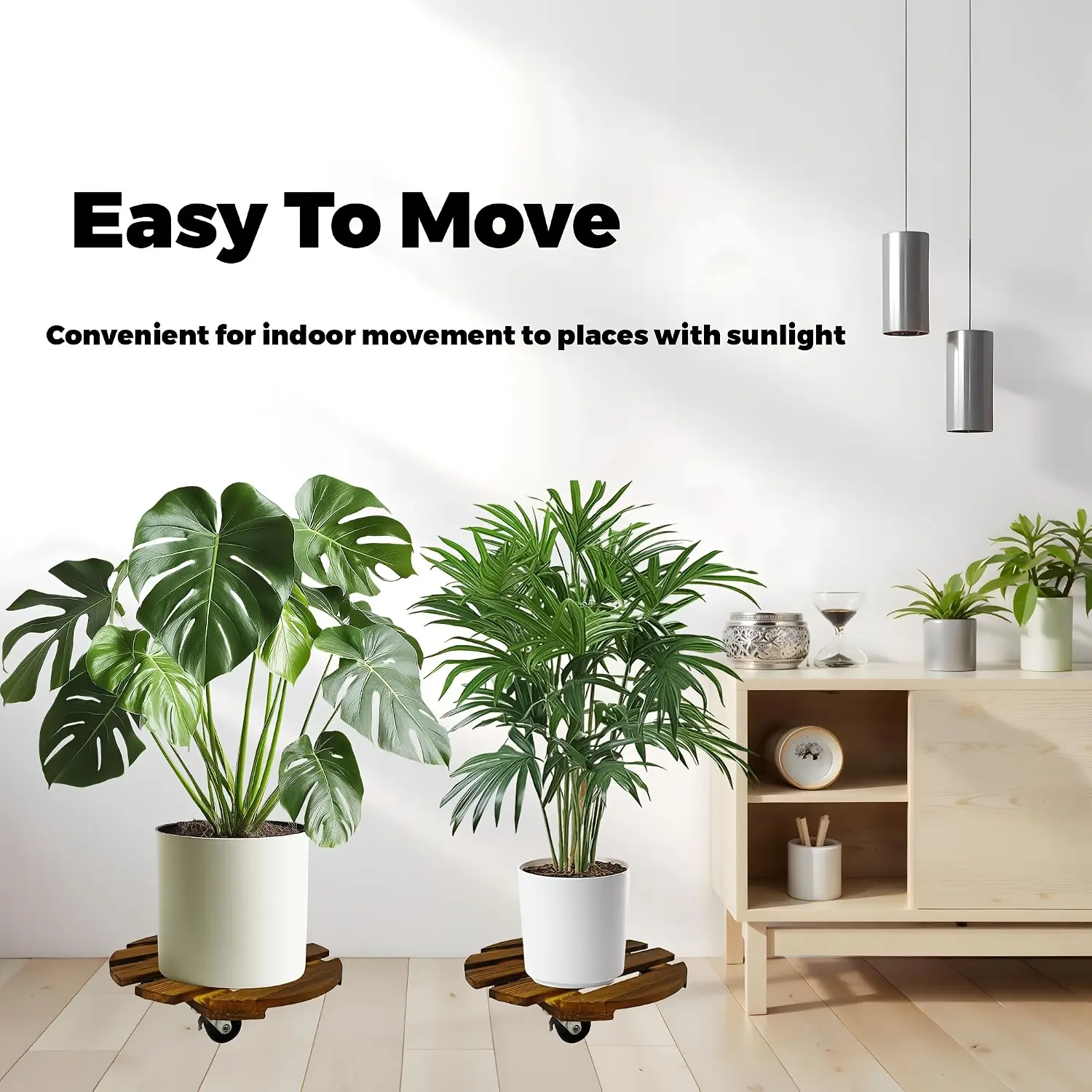 2pack Wood Plant Caddy With Wheels Heavy Duty, 12Inch Plant Roller, Plant Stand With 360° Lockable Wheels, Plant Caster For Heavy Objects Hauling, For Outdoor Indoor, Large Flower Pot, Patio