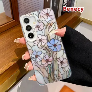 Phone Case Compatible with Samsung Galaxy S23 Ultra S24 Plus S25 S22+ Floral Stained Glass Pattern Shockproof Silicone PC Back Protective Smartphone Cover Cellphone Protective