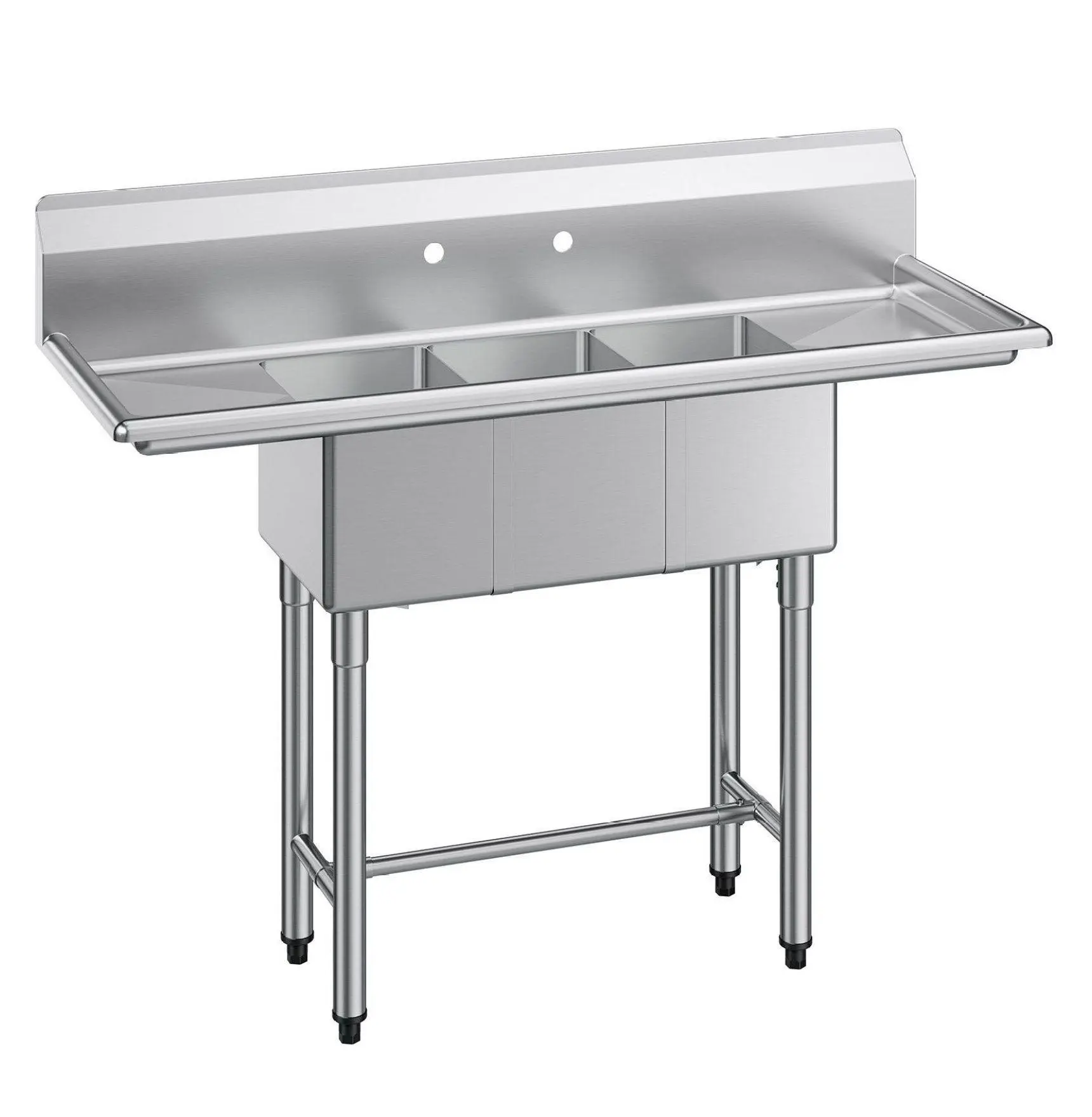 3 Compartment Sink, 18 Gauge Stainless Steel, 304 Commercial Kitchen Sink, 10x14x10 Inch Bowls, Restaurant Prep Sink with Drainboards & Backsplash 54x20 inch