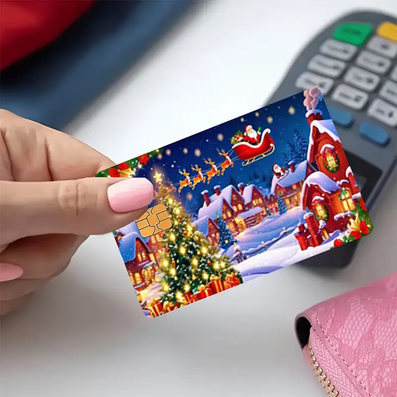 Cute Santa Christmas Card Skin Sticker – Festive Winter Debit Card Cover, Waterproof Vinyl Decal