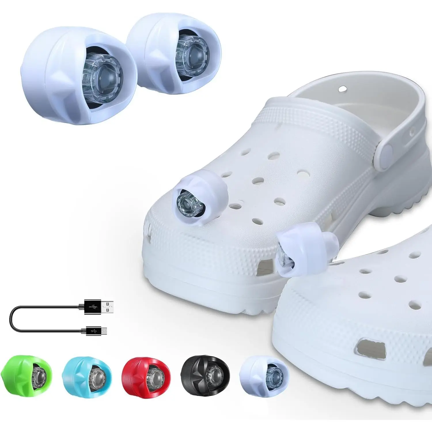 Rechargeable Headlights for Crocs,2pcs Wearable Croc Lights for Shoes for  Adults,3 Light Modes, Lights for  Walking, Camping, Jogging, Hiking, White
