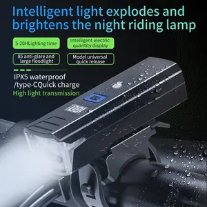 3000LM Smart Sensing Bicycle Light - USB-C Rechargeable Mountain Bike Headlight with Power Display LED Bike Light
