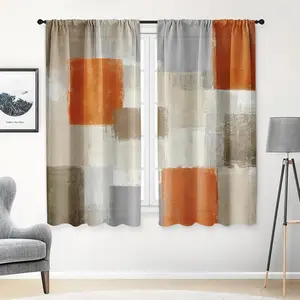 Kitchen Curtains 63 Inch Length Abstract Window Curtains Over Sink Set of 2, Brown Beige Contemporary Curtain for Bedroom Living Room, Modern Kitchen Decor 42x63 Inch