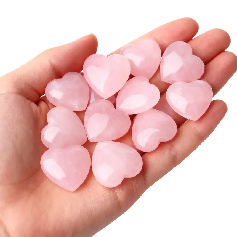 10 PCS Rose Quartz Heart Crystals Thumb Worry Stone for Anxiety Healing Cute Mini Pocket Stones Energy Balancing Meditation Pink Heart Gifts for Mother Women travelessentials