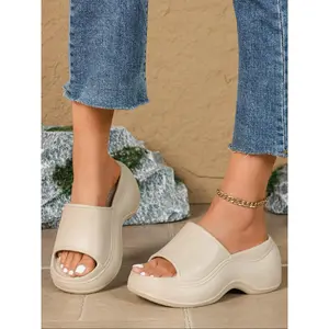 [LTO]Women'S Fashionable Solid Color Platform Slides, Casual Comfortable Platform Slippers For Summer, Lightweight Foam Slides For Daily Wear, Walking Shoes