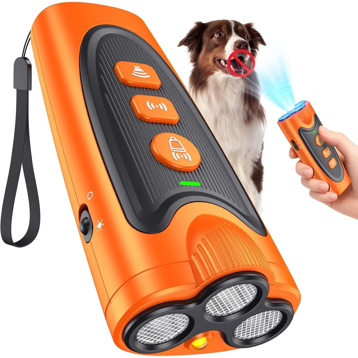 Dog Bark Deterrent Device, 3X Ultrasonic Anti Barking Device for Dogs, 6 Training Modes & 23 FT Range Stop Neighbors Dog Barks, Portable Dog Training Tool with Flashlight Indoor Outdoor Use, Orange