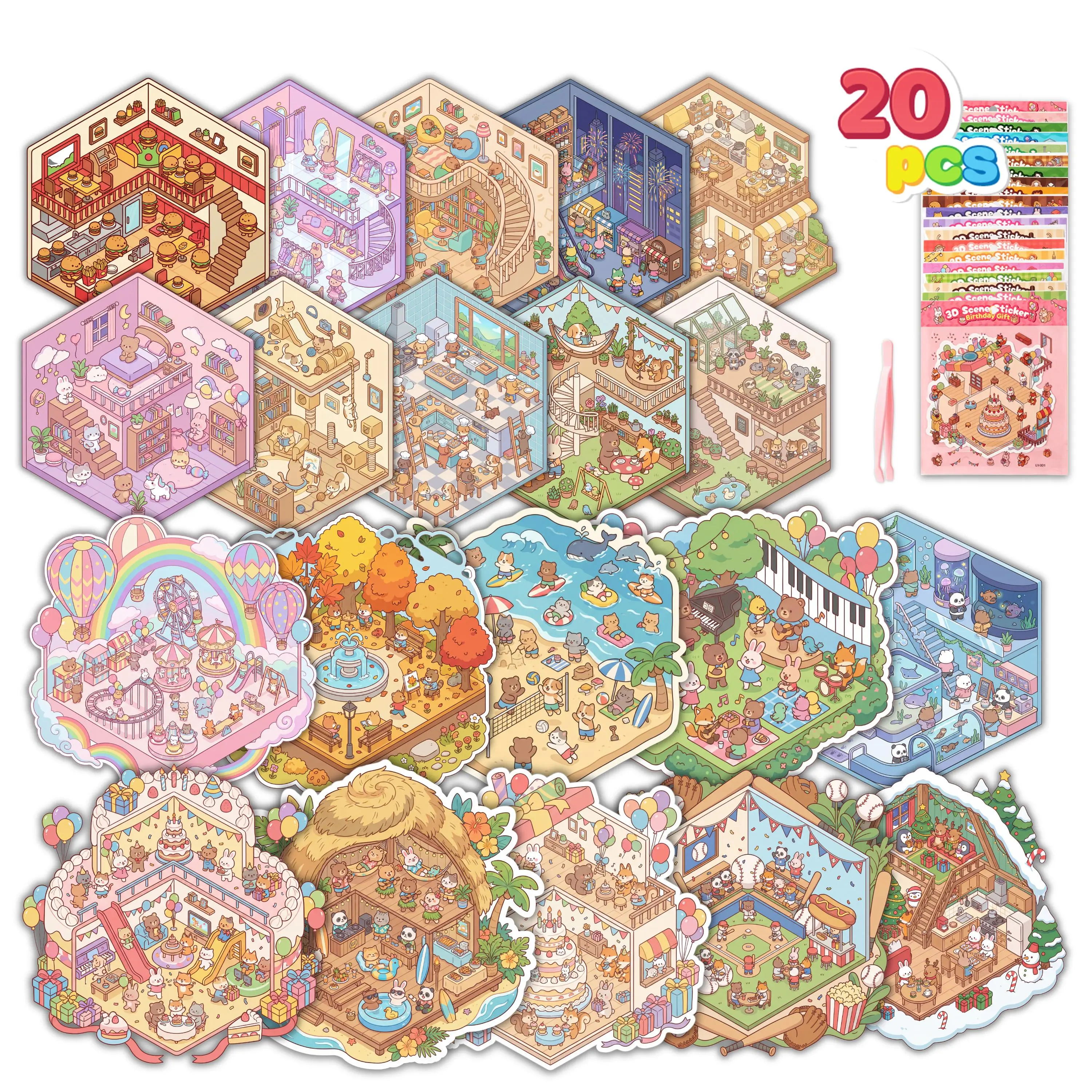 JOYIN 20Pcs 3D Sticker Scene, Stickers for kids, Anxiety & Stress Relief Toys for Kids and Adults, Great DIY Experience, Birthday Gifts & Party Favors, Carnival Prizes for Boys and Girls, Classroom Rewards