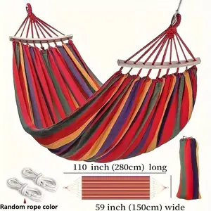 Double Canvas Hammock Bed, 2-Person Outdoor Garden Leisure Hammock, Ultra-Light Soft Woven Fabric, 500lb Capacity, Comfortable Hanging Chair, Portable Hammock