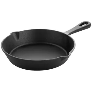 MegaChef 8 inch Round Seasoned Cast Iron Frying Pan in Black