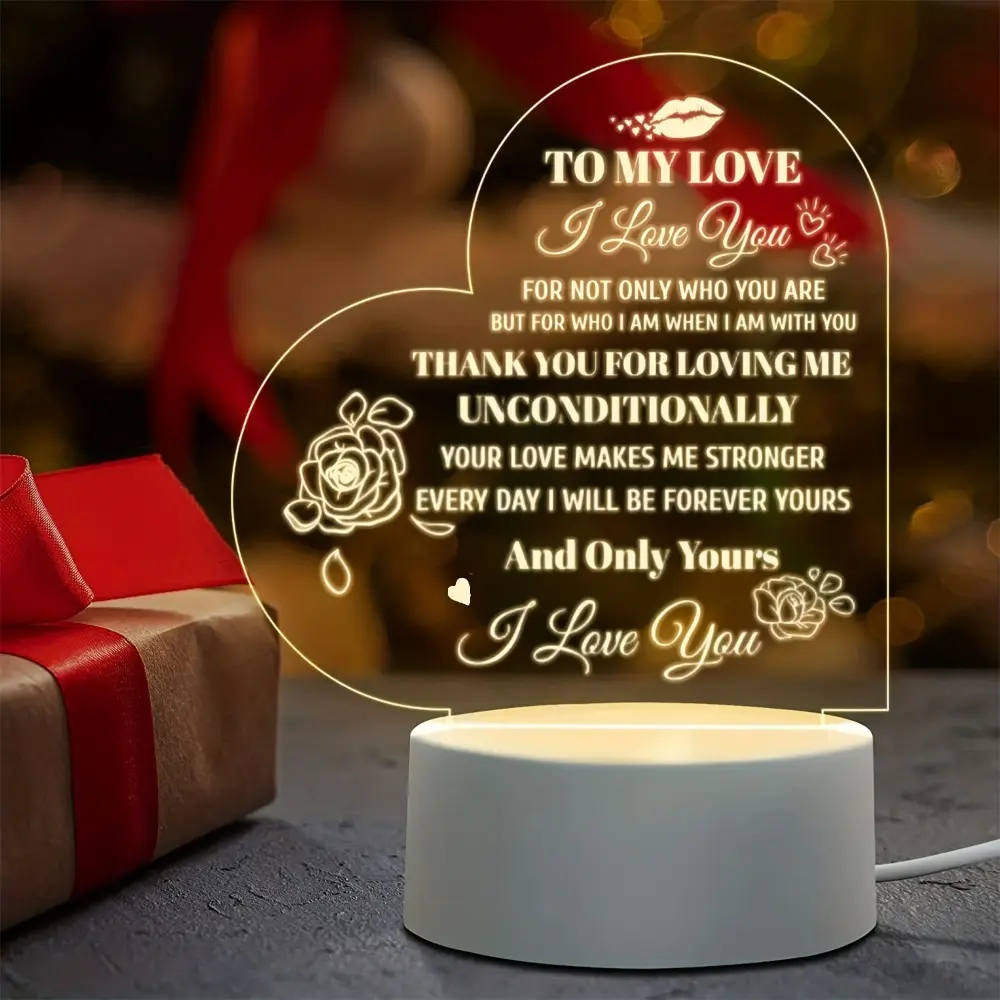 Personalized Engraved LED Rose Night Light with Wooden Base, Romantic Bedroom Home Decor, Thoughtful Anniversary Gift for Girlfriend, Gifts For Girlfriend