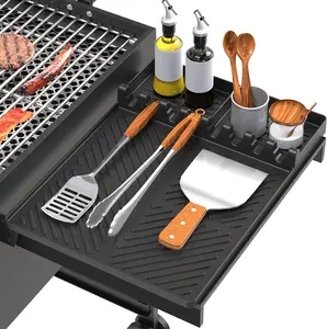 Silicone Grill Mat with Drip Pad and Spatula Mat, Blackstone-Compatible Kitchen Utensils, Non-Stick BBQ Tools for Outdoor Grill Use, Essential BBQ Accessories (Black)