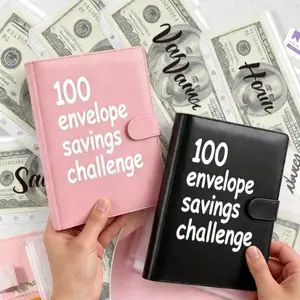 100 Envelope Challenge Savings Book Pink Black Color Cash Stuffing Budget Planner Notebook Money Saving Tracker Household Finance Organizer Portable Budget Journal For Daily Expense Management