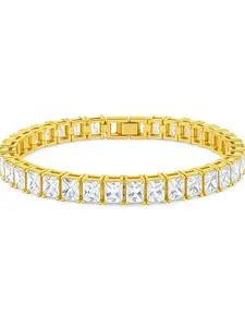 Sterling Forever Marisol Princess Cut CZ Tennis Bracelet 14K Gold Plated Rhodium Plated Brass 5 mm x 5 mm CZs Latch Clasp Lead Nickel Free