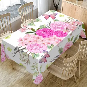 Floral Pattern Tablecloth, Rectangular Tablecloth, Decorative Tablecloth for Home Kitchen Dining Room, Table Decoration Supplies for Indoor & Outdoor, Washable Table Cover, Picnic Table Cover