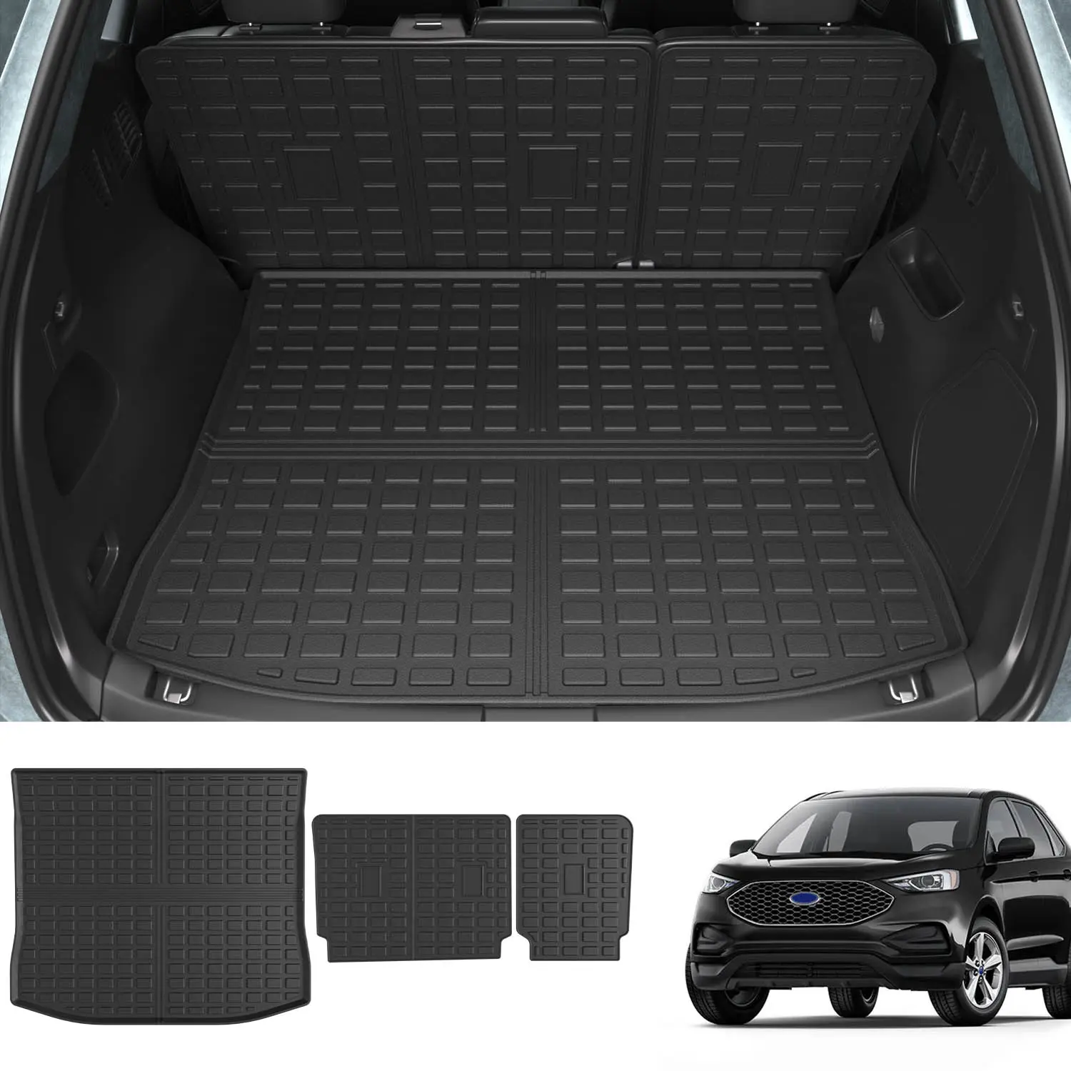 [Fits 15-24 Edge] Trunk Mat Compatible with 2015-2024 Ford Edge Cargo Liner Backrest Mat TPE Seat Back Protector (Only for 5-Seater) Replacement for 2015-2024 Ford Edge Accessories (Trunk Mat+Backrest Mat)