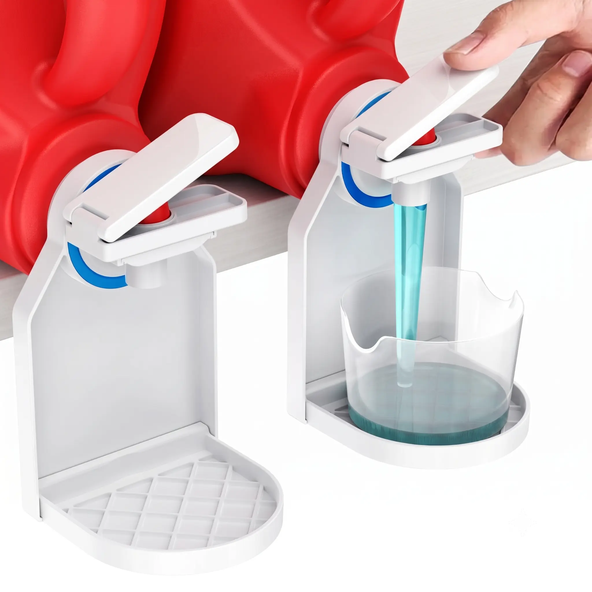 Laundry Detergent Cup Holder with Anti-Drip Tray, 1-Handed Dispenser Nozzle for Liquid Detergent Bottles, 1 or 2 Pack