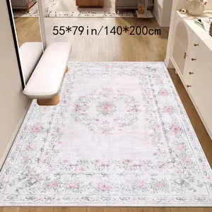 Bohemian Style Velvet Carpet, Waterproof Non-Slip Cleanable Decorative Area Rug, Durable Mat for Door Kitchen Living Room Bedroom, Boho Area Rugs