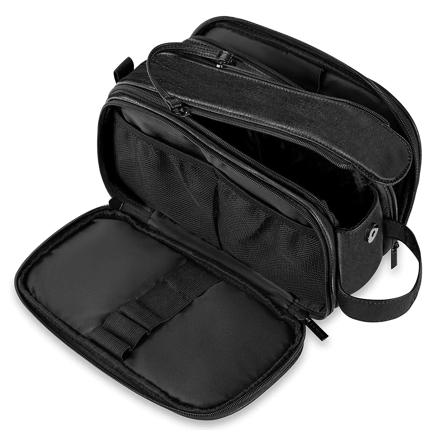 Men's PU Leather Hanging Toiletry Bag - Large Water-Resistant Travel Dopp Kit with Wet-Dry Separation, Travel Pouches for Toiletries, Unique Father's Day Gift for Men, Unique Gifts, Zipper, Leakproof