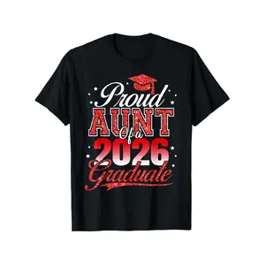 merch shirts Men's Big Size T-Shirt, Proud Aunt Of A 2026 Graduate, Red Glitter Graduation Cap Graphic Tee, Casual Short Sleeve Top For Family Celebration