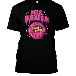 Mrs. Bubblegum Hubba Bubba T-Shirt - Black Tee with Pink Graphic Design for Men and Women