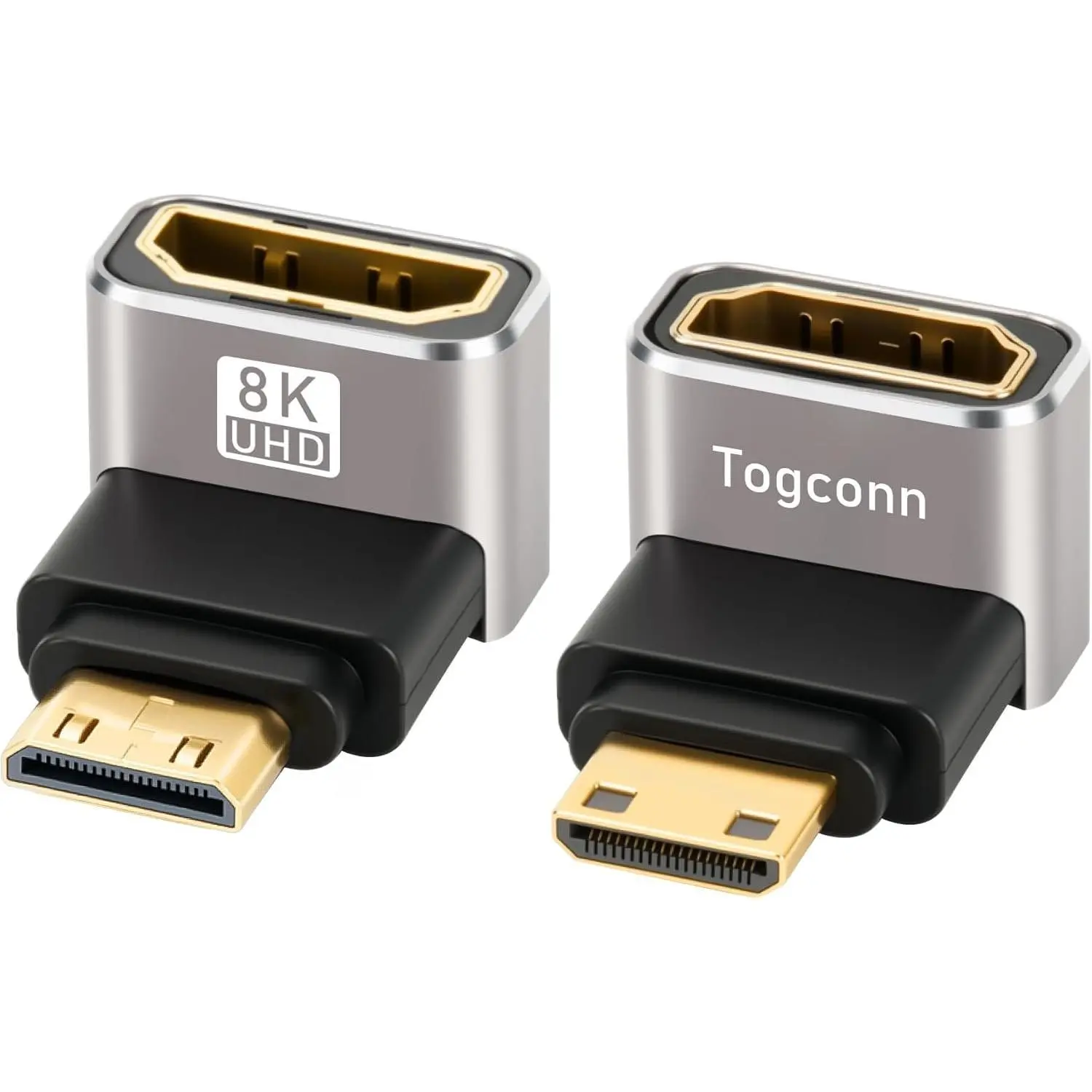 90 Degree Mini HDMI HDMI Adapter 2 Pack, (Up and Down) Right Angle Mini HDMI (Male) HDMI (Female) L-Shaped Converter Connector, Support 8K@60Hz, 4K@120Hz, for Raspberry Pi Zero, Camera, Monitor