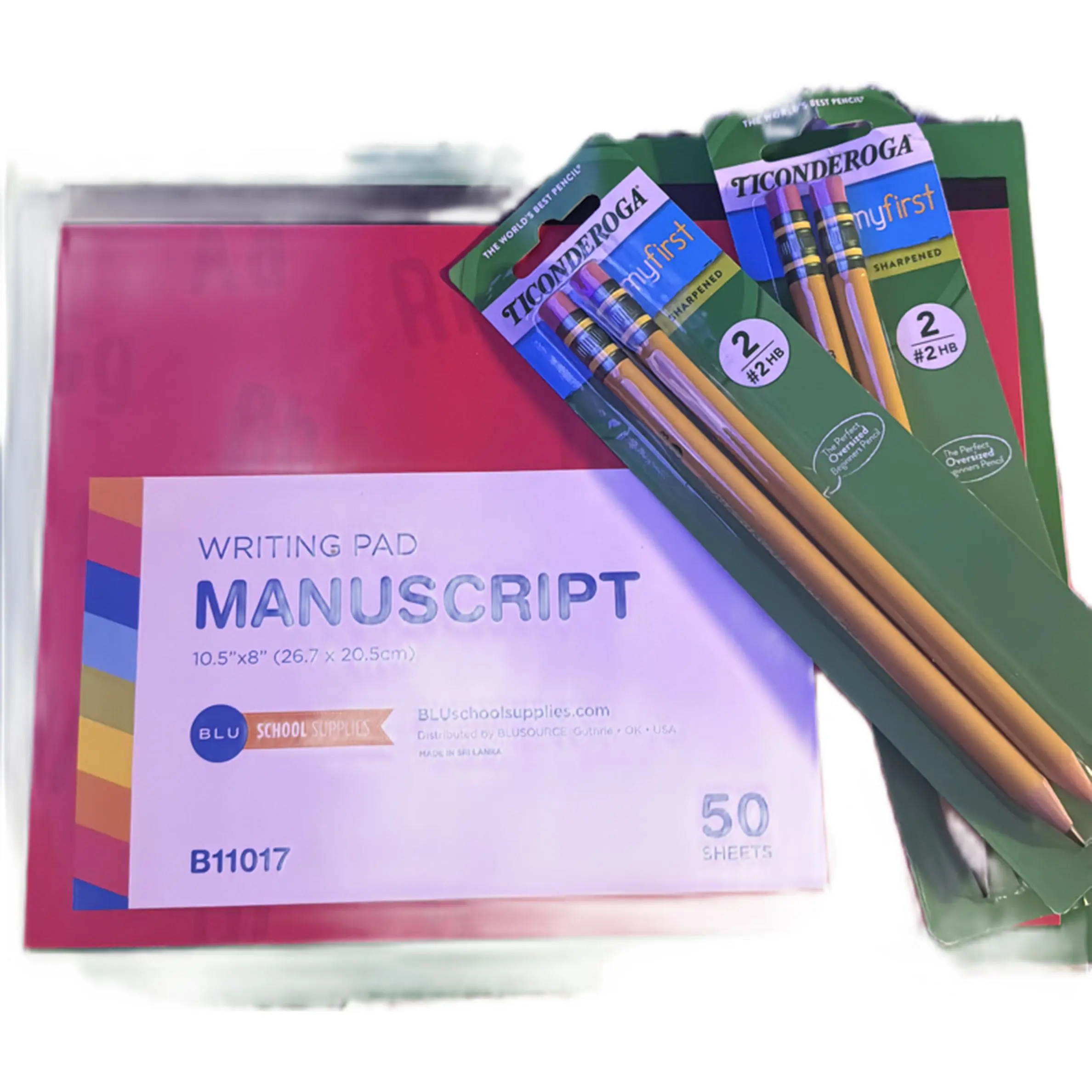 Prek/K Bundle 50 Sheet Manuscript Writing Pad & 2 Packs of My First Pencils B1017 School Supplies