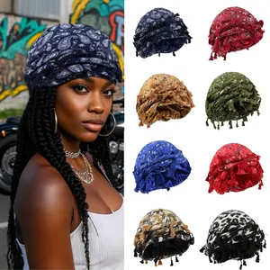 3PCS Hot-selling Cashew Camouflage Printed Fringed Hat Street Double-layer Headscarf Hip-hop Twisted Tail Hat
