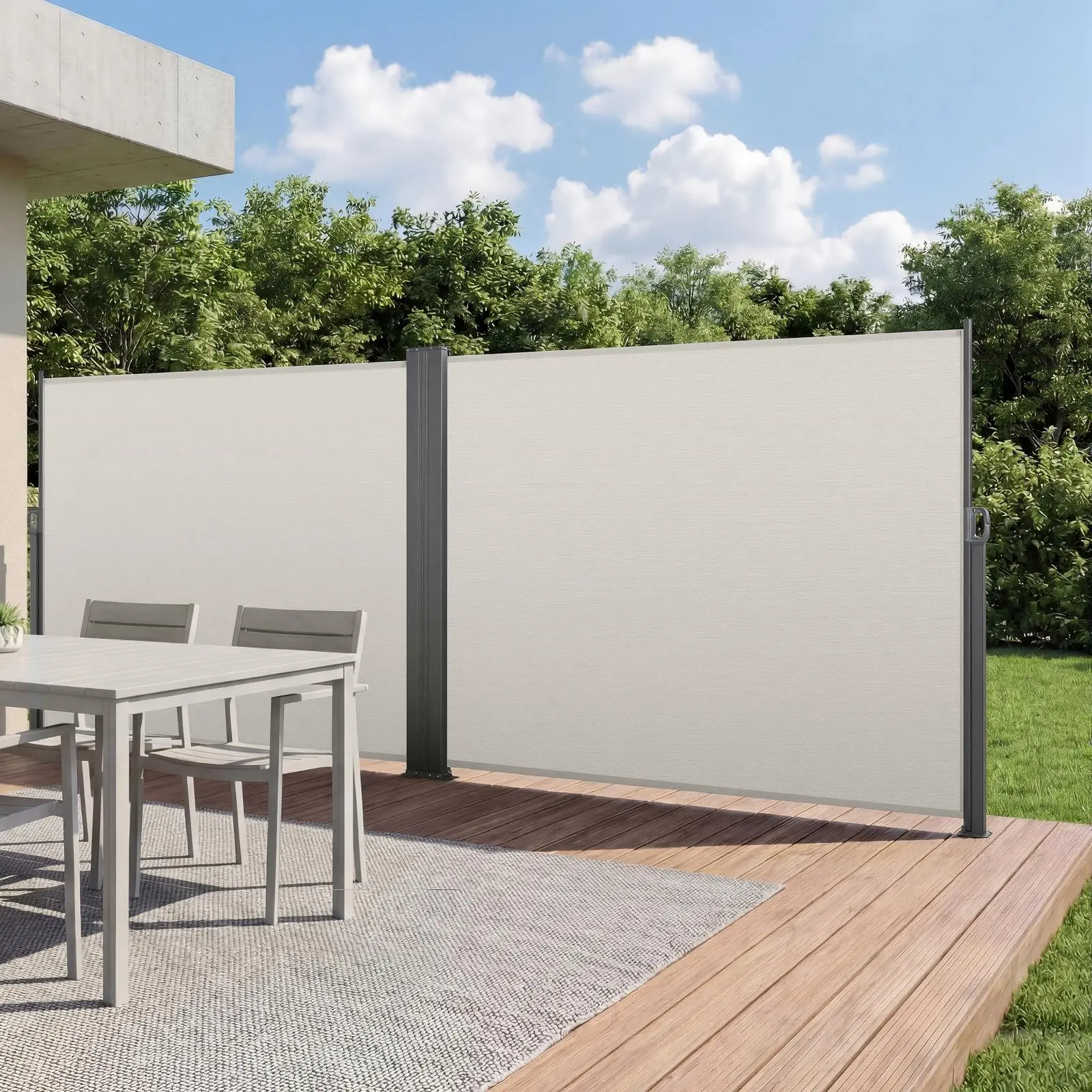 【Summerfinds】VEVOR Iron Sturdy Stable Retractable Side Awning, 71"x236" Foldable UV Resistant Polyester Parasol Canopy & Shade, 180g/m² Waterproof Sunshade Privacy Screen for Garden, Balcony